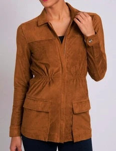 LYSSE Aventura Safari Umber Brown Faux Suede F/Z Cinch Waist Jacket Womens M L - Picture 1 of 8