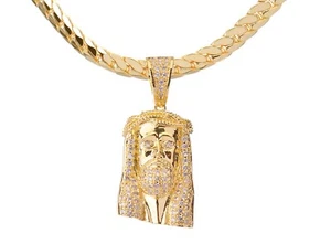 Collar de cadena cubana Miami de 20" colgante de Jesús hip hop chapado en oro para hombre BCH 11914 - Imagen 1 de 6