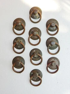 Antique Original Set of 10 Ten Round Drawer Cabinet Pulls Bulk Job Lot Set Brass - Picture 1 of 5