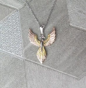 Plata de Ley, Oro Y Oro Rosa Tricolor Fénix Collar con Colgante - Imagen 1 de 2