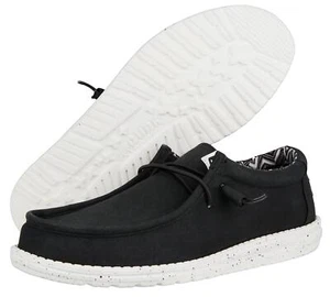 Hey Dude Wally Black Black Canvas Mens Lace Up Shoes - Picture 1 of 6