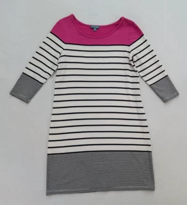 Fleur Bleue Women's T-Shirt Dress Size M Pink White Striped 3/4 Sleeve Stretch - Picture 1 of 17