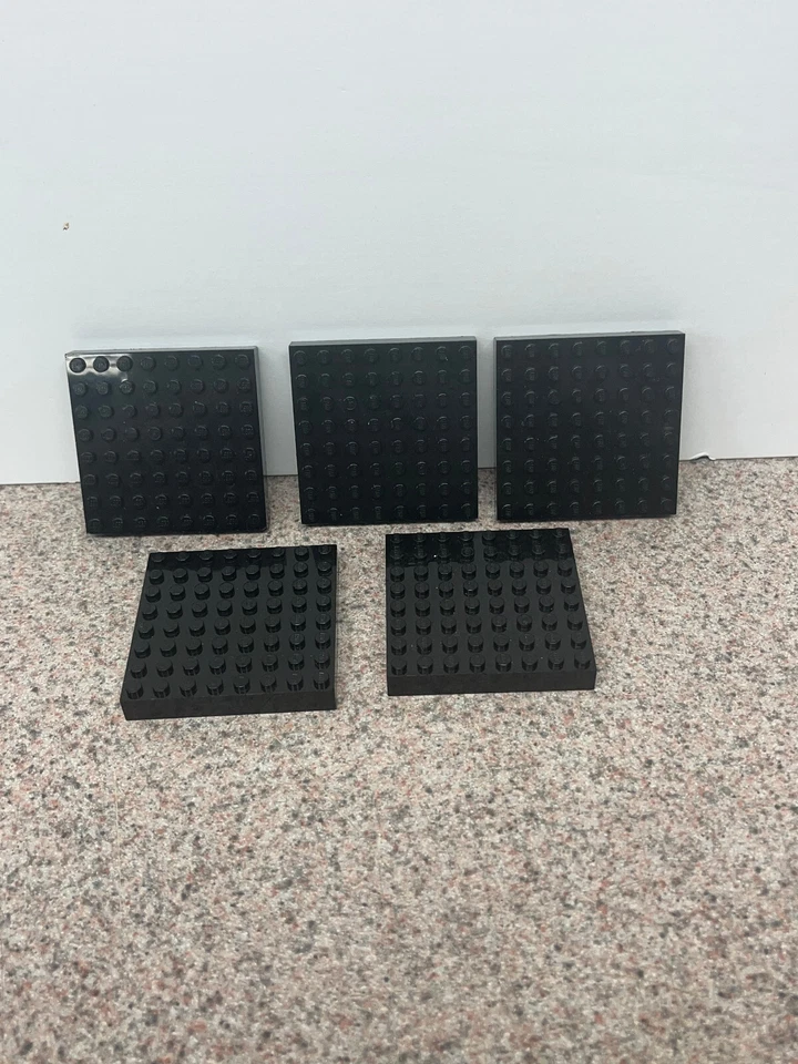 Lot Of 5 LEGO 8x8 Black Raised Bricks 4201 Vintage Castle Knights Kingdom - Image 1 of 1