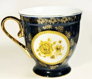 Lemonosov Imperial China Coffee Mug Cup Cobalt Blue & Gold Gilt Roses Russia - Picture 1 of 4