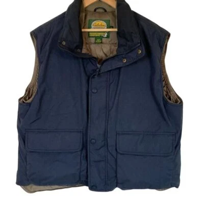 Cabela's Mens Goose Down Filled Vest Size XL Navy Outdoors Hunting Pockets - Image 1 of 4