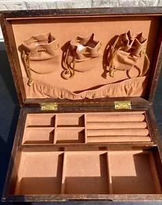 Vintage Holz Schmuckkästchen für Ringe Halsketten Diener von London Leder MCM - Bild 1 von 12