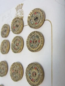 Original Card NOS 15 fancy decorated Czech Czechoslovakia 1/2" Metal Buttons - Picture 1 of 7