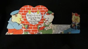 Tarjeta de San Valentín Three Little Pigs vintage años 30 - Imagen 1 de 4