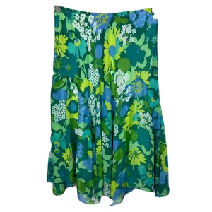 Bob Mackie Skirt Womens Sz S Blue Green Floral Chiffon Pull On A-Line - Picture 1 of 12