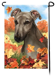 Gartenfahne fallende Blätter - grauer Windhund - Bild 1 von 1