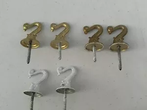 Lot of 6 Metal Ornate Hooks Gold Brass & White Reclaimed - Picture 1 of 3