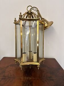 Vintage Brass And Glass Lantern - Porch Hallway Ceiling Light Gorgeous!!!