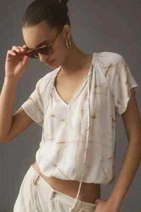 Anthropologie Tuch & Stein Gr. XS Krawatte Bauernoberteil ~ lose Passform ~ elastischer Saum - Bild 1 von 5
