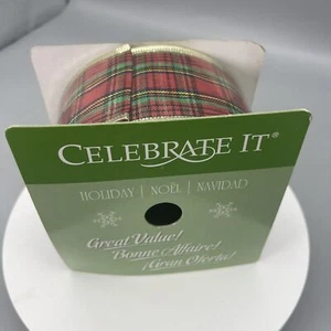 Elegent Plaid Celebrate It Holiday Wire Edge Bow-Tique Ribbon 2.5”x 45ft - Picture 1 of 4