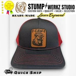 Custom Hat Trucker Baseball Cap Snapback Leather Patch Funny F-CAW-F Rooster - Picture 1 of 10