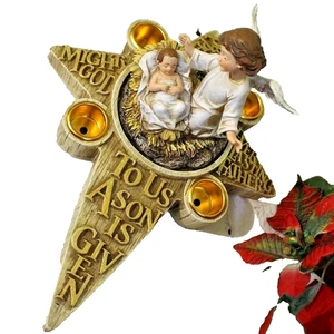 Advent Candle Holder Wreath Angel Baby Jesus Star Holds Taper Candles - Picture 1 of 5