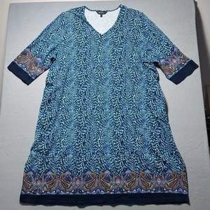 Ulla Popken Tunic Dress Women's Top Size 24/26 Paisley Print 3/4 Sleeve Boho Art - Picture 1 of 6