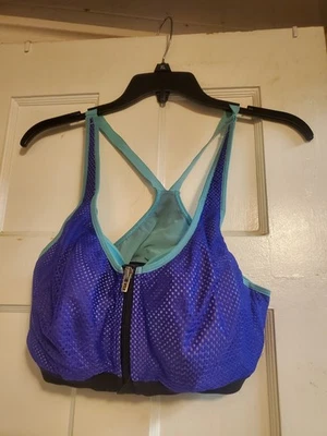 Victoria's Secret VSX Sports Blue Purple Mesh Racerback Front Zip Bra Size 38C - Image 1 of 4