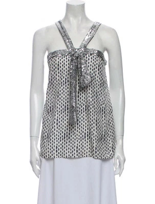Tory Burch Silk and Sequin Bow Halter Top Size 6 Women's Tank - Image 1 of 3