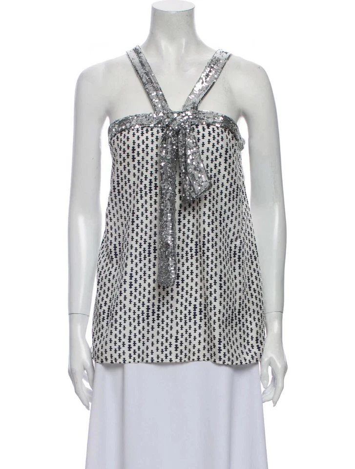 Tory Burch Silk and Sequin Bow Halter Top Size 6 Women's Tank - Image 1 of 3