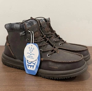 Hey Dude Bradley Dark Brown Plaid Leather Boot Water Repellent Men’s Size 8 NEW - Picture 1 of 10