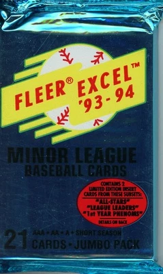 10 PACK LOT 1993/94 FLEER EXCEL MINOR LEAGUE BASEBALL JUMBO SEALED 21 CARD PACK - Image 1 of 2