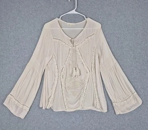 Hint of Mint Anthropologie Bauernbluse XL beige Spitze bestickt fließend Top - Bild 1 von 9
