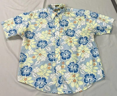Natural Issue Hawaiian Shirt Mens Large Blue Yellow Floral Beach Cotton - Image 1 of 4