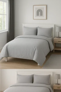 At Home Collection Grey King Duvet Cover 100 Percent Washed Cotton New 220x230 - Picture 1 of 3