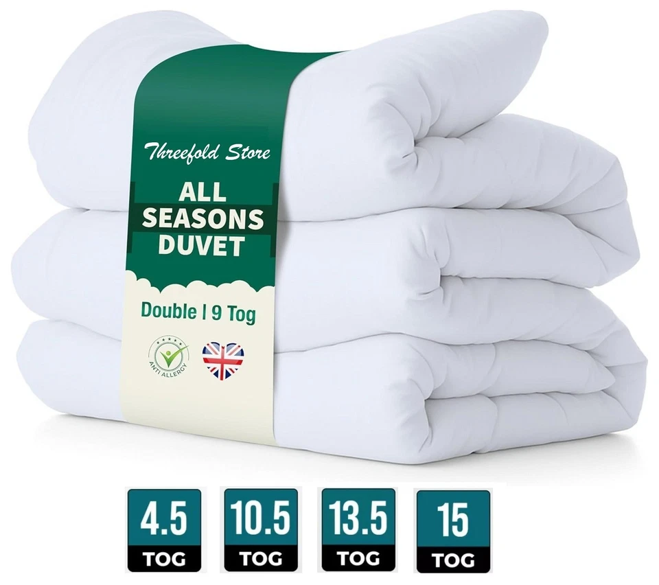 THREEFOLD STORE ANTI ALLERGY DUVET TOG QUILT 4.5 10.5 13.5 15 TOG SINGLE DOUBLE KING SIZE UK