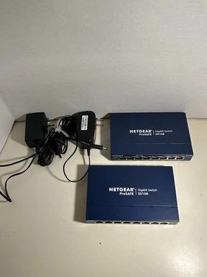 Lot Of 2 NetGear ProSafe 8 Port Gigabit Switch Model GS108 Gigabit Ethernet Blue - Image 1 of 4