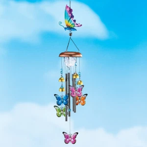 Solar LED Butterfly Wind Chimes with Bells Colorful Lighted Patio Garden Decor - Picture 1 of 4