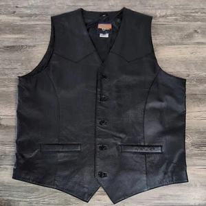 Black Leather Biker Vest Cripple Creek Western Adult XL Cowboy Rodeo EUC Mens - Picture 1 of 12