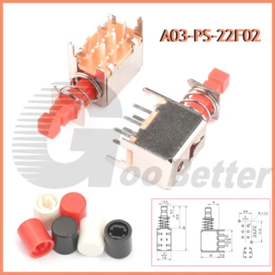 A03 Push Button Switch Latching On Off 6 Pins Tactile Switches & Cap PS-22F02 - Image 1 of 4