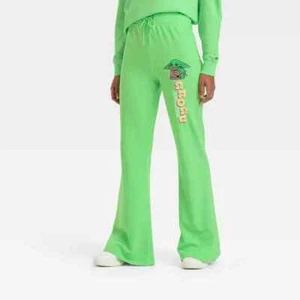 Women's St. Patrick's Day Baby Yoda Wide Leg Graphic Pants Green M - Picture 1 of 2