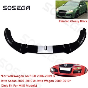 For VW GTI Golf Jetta MK5 2006-09 V Style Glossy 3Pcs Black Front Bumper Lip Kit - Picture 1 of 3