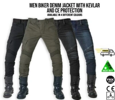 Mens Motorcycle Jeans Motorbike Pant Denim Trousers Made with Kevlar & CE Armors - Image 1 of 4