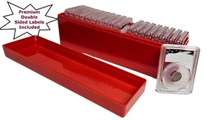 20er-Pack 18 mm Premium Münzplattenhalter & rotes Etui für US Groschen Roosevelt Mercury - Bild 1 von 9