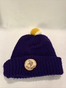 Vintage 70's MINNESOTA VIKINGS Sewn Logo Purple Yellow Knit Hat Cap Beanie W Pom - Picture 1 of 8