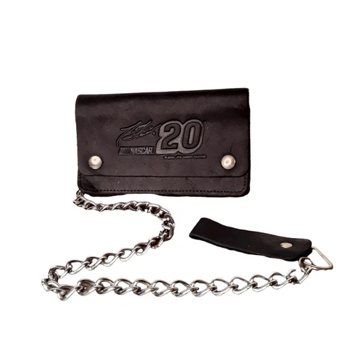 Vintage 2000 Tony Stewart #20 Nascar Black Cowhide Wallet With Chain Belt Loop Cover