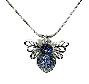 14K, BUBBLE BEE, WHITE GOLD, BLUE SAPPHIRE, DIAMOND, UNIQUE - Picture 1 of 7