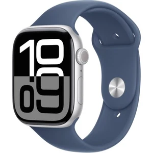 Apple Watch Series 10 46mm (GPS + komórka) Aluminiowy srebrny pasek dżinsowy S / M - doskonały - Zdjęcie 1 z 3