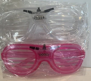 2 Pair LED Flashing Light Up 1 Pink 1 White Costume Glasses Party New Years - Picture 1 of 4