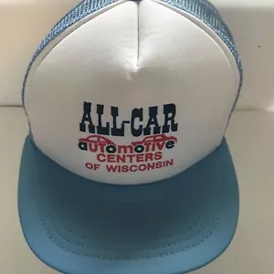 VTG All Car Automotive Centers Trucker Hat Cap Foam Mesh 1980s Blue White - Picture 1 of 6