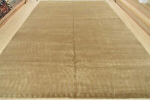 Modern Nepalese 11’6” x 14’4” Brown Wool/Viscose Hand-Knotted Oriental Rug
