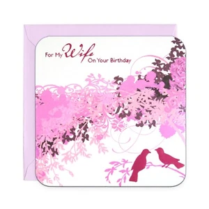 Sincere HAPPY BIRTHDAY Card FOR WIFE Pink Birds by American Greetings + Envelope - Picture 1 of 5