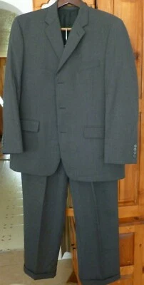Men's PERRY ELLIS Power Threads Gray Wool SUIT 3-Button JACKET Cuffed PANTS 44R - Image 1 of 4