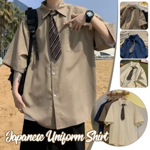 Blusas marrón vintage camisa manga corta para hombre corbata de verano DK uniforme camisas - Imagen 1 de 27