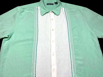 Camisa Cubavera Para Hombres Salón Botón Frontal Manga Corta Lino Rayón X Grande XL Foto 1 de 4