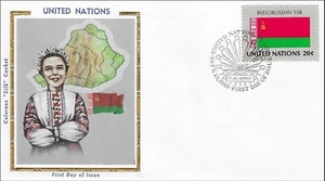 Belarus National Costume Dress Flag Map UN Gold Folio Silk FDC Cachet 1983 - Picture 1 of 1